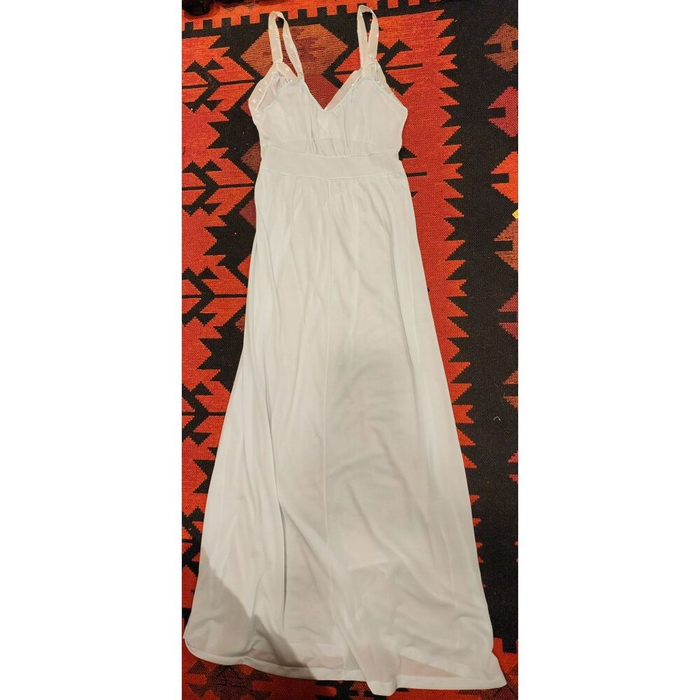 Vintage Duchess Pale Blue Nylon Nightgown Mesh Straps Satin Dots Size 34